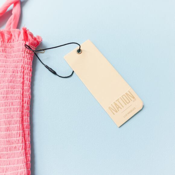 NEW Nation LTD April Smocked Tank Pink Tie Straps Stretch Fit Size Small Clean - Picture 3 of 8